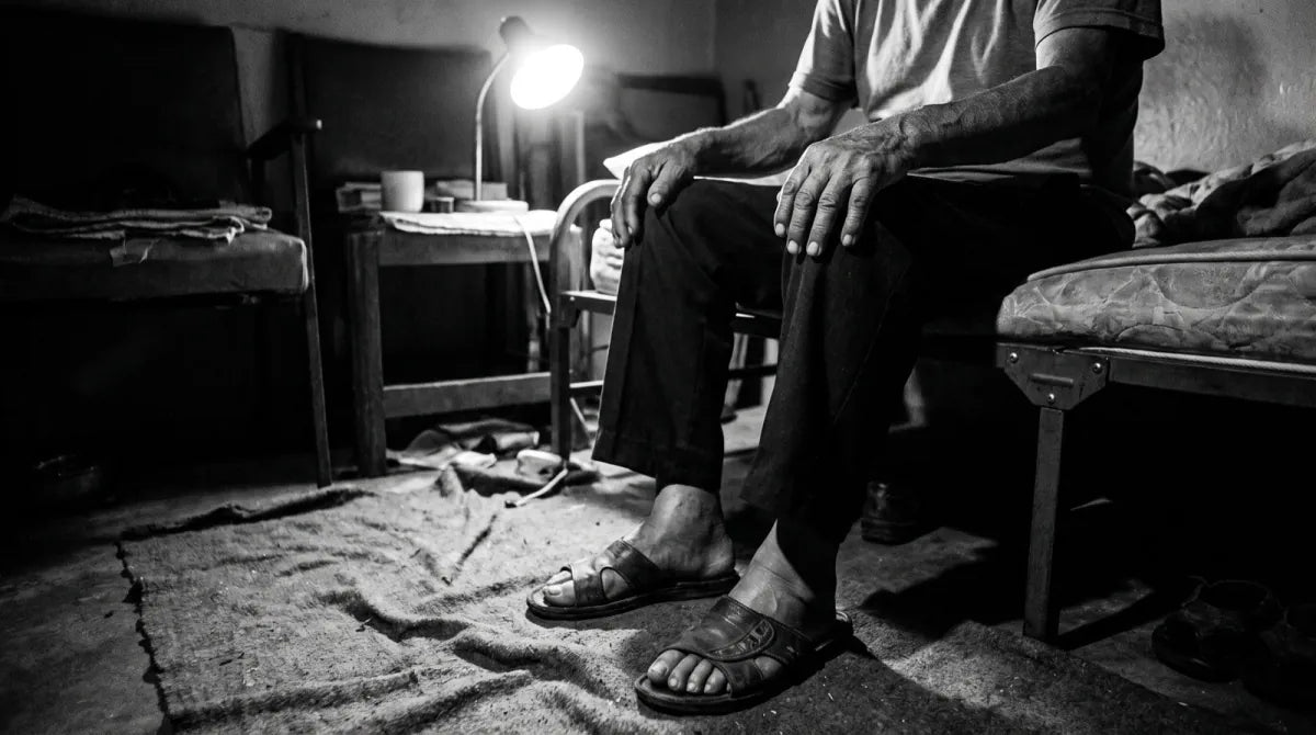 Adulto mayor colombiano con ardor en los pies durante la noche