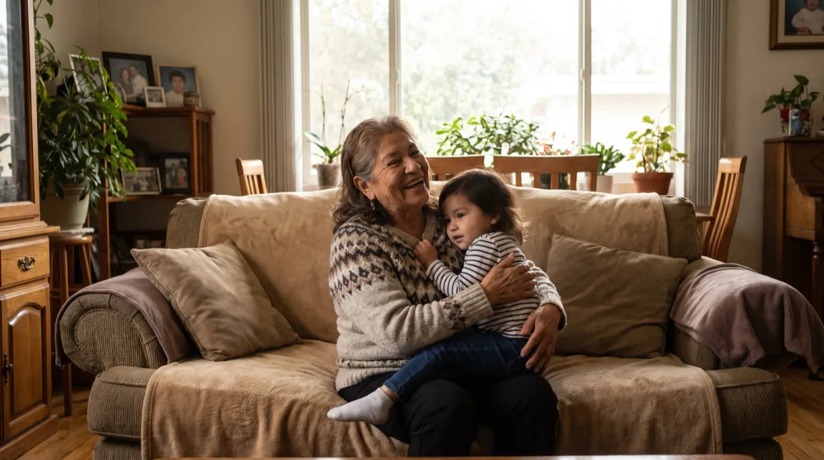 Una madre mayor descansando tranquila en casa